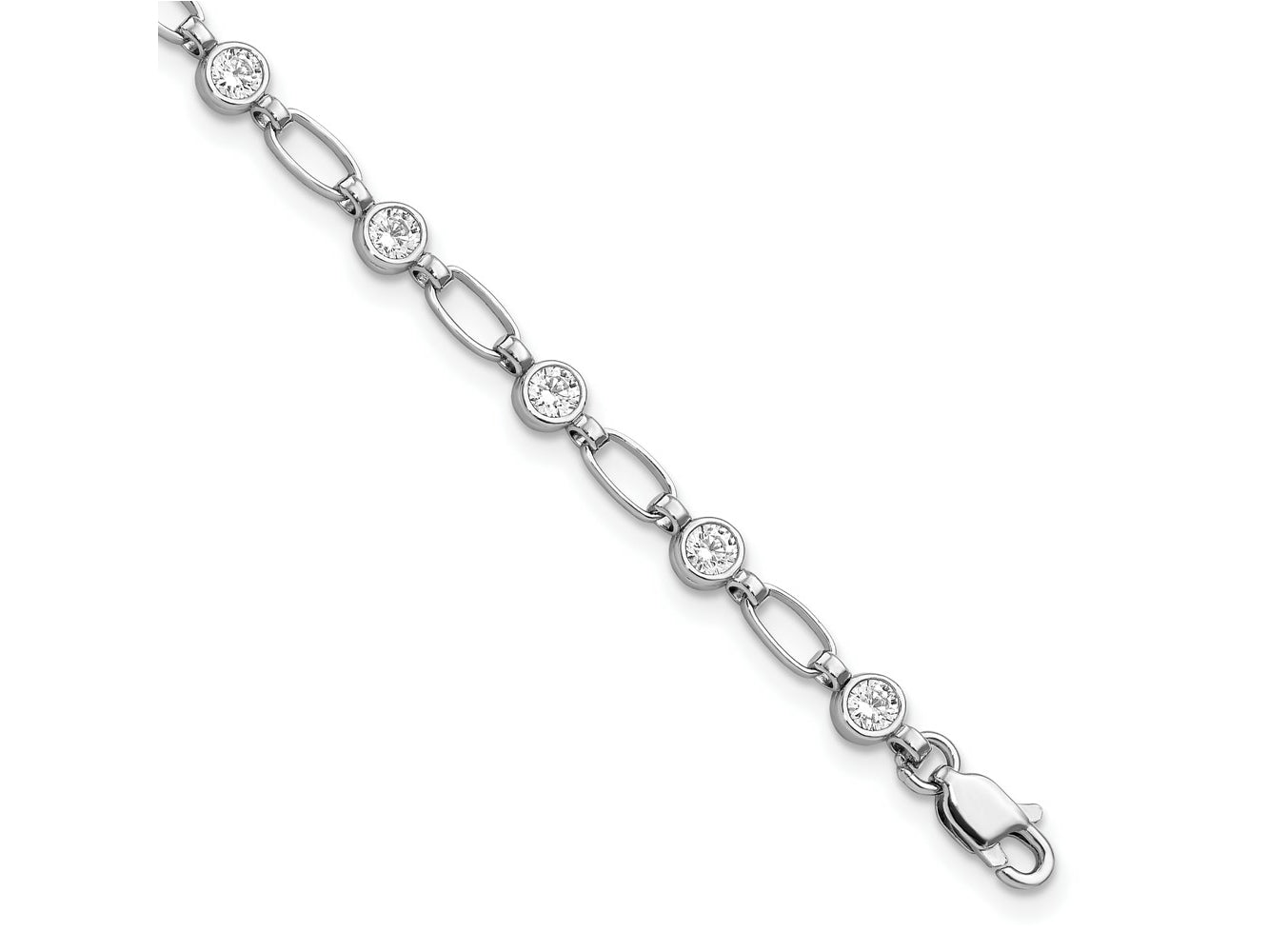 FJC Finejewelers 925 Sterling Silver Fancy Rhodium Plated Polished CZ Bracelet 7 Inches