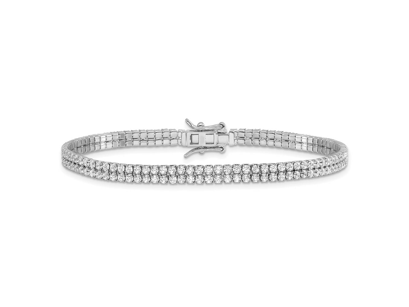 FJC Finejewelers 925 Sterling Silver Fancy Rhodium Plated 2-Row CZ Tennis Bracelet 7.5 Inches
