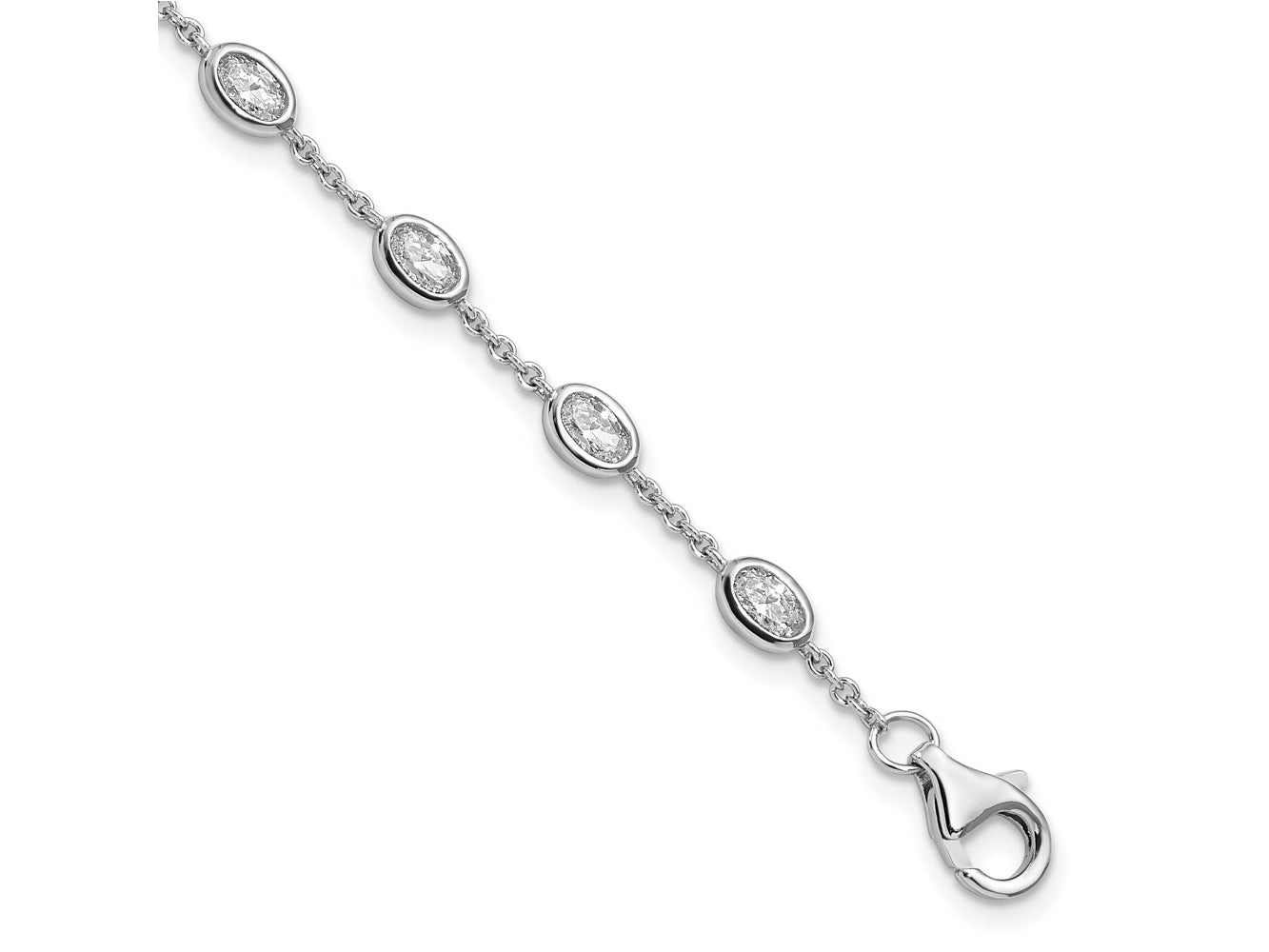 FJC Finejewelers 925 Sterling Silver Fancy  Oval CZ with 1in ext 11 Station Bracelet 6.5 Inches x 5.75 mm