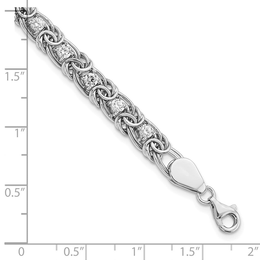 FJC Finejewelers 925 Sterling Silver Fancy  Polished Clear CZ Flat Link 7.5in Bracelet 7.5 Inches