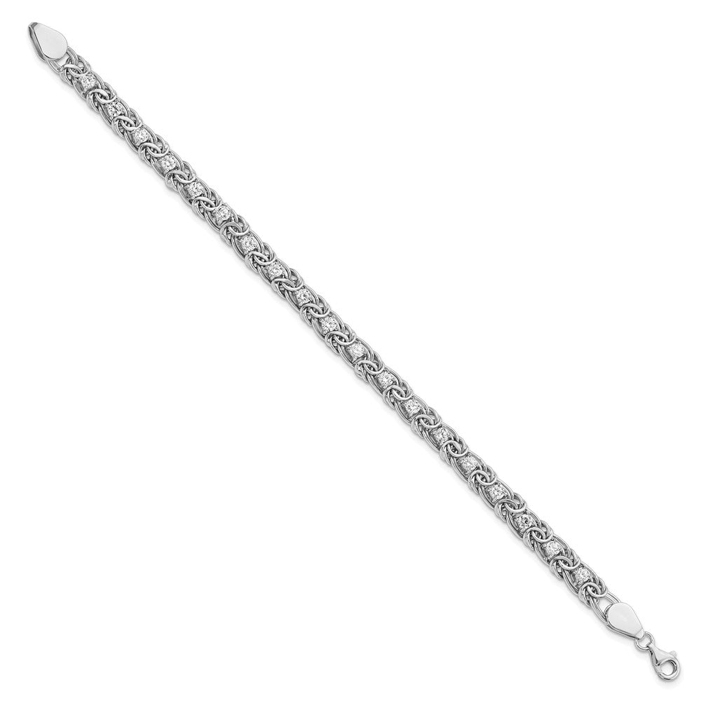 FJC Finejewelers 925 Sterling Silver Fancy  Polished Clear CZ Flat Link 7.5in Bracelet 7.5 Inches