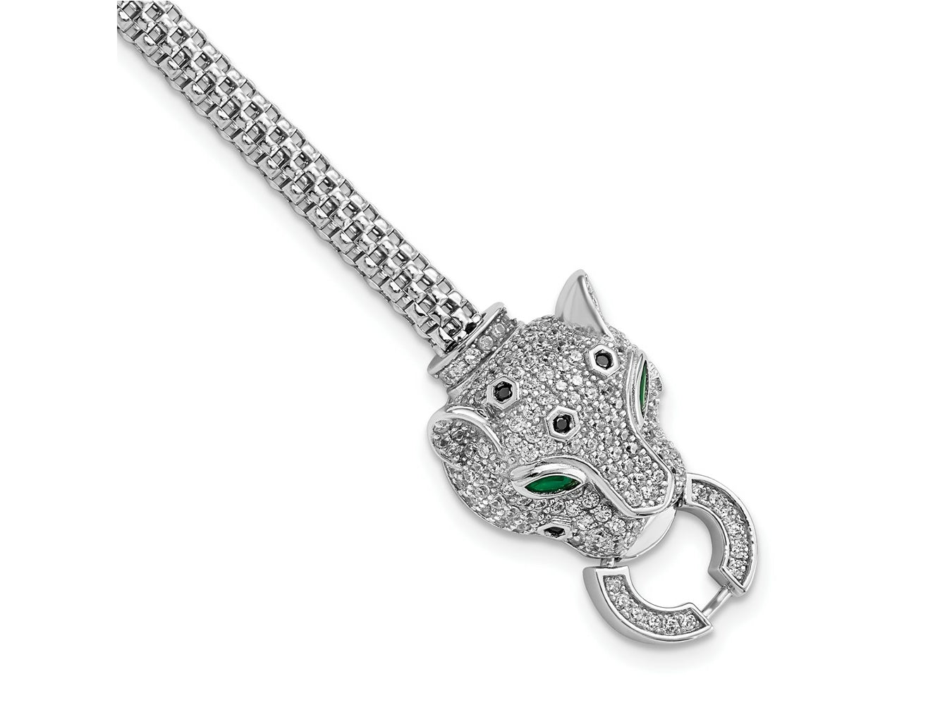 FJC Finejewelers 925 Sterling Silver Rhodium Plated Polished CZ Cheetah Head Bracelet 7.25 Inches x 19 mm