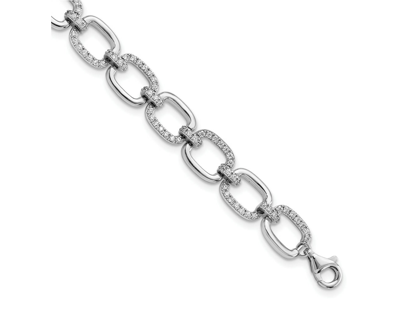 FJC Finejewelers 925 Sterling Silver Fancy  Polished CZ Square Link 7.75 in Bracelet 7.75 Inches
