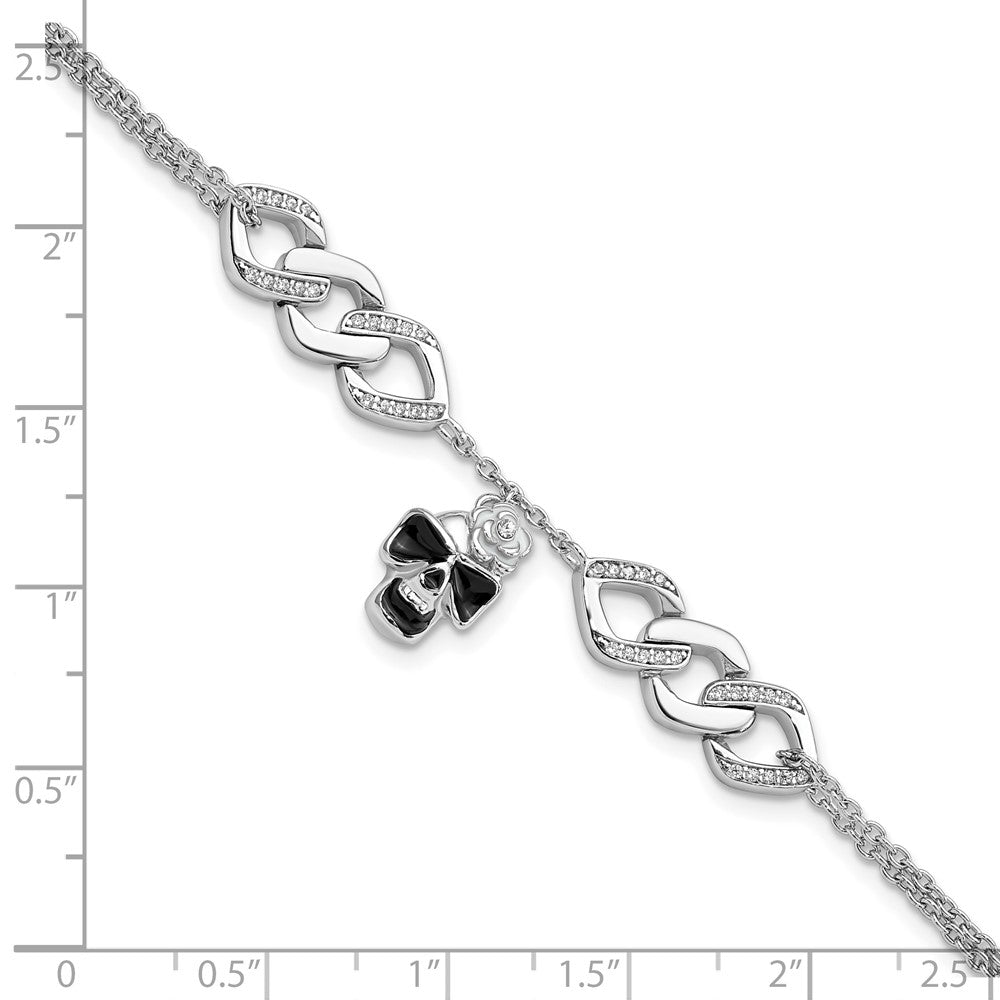 FJC Finejewelers 925 Sterling Silver Cable  CZ Enamel Skull with Flower 6.5in with 1in ext Bracelet 6.5 Inches x 8.5 mm