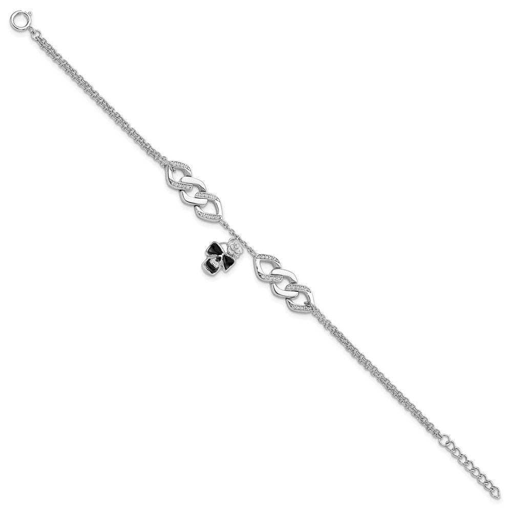 FJC Finejewelers 925 Sterling Silver Cable  CZ Enamel Skull with Flower 6.5in with 1in ext Bracelet 6.5 Inches x 8.5 mm