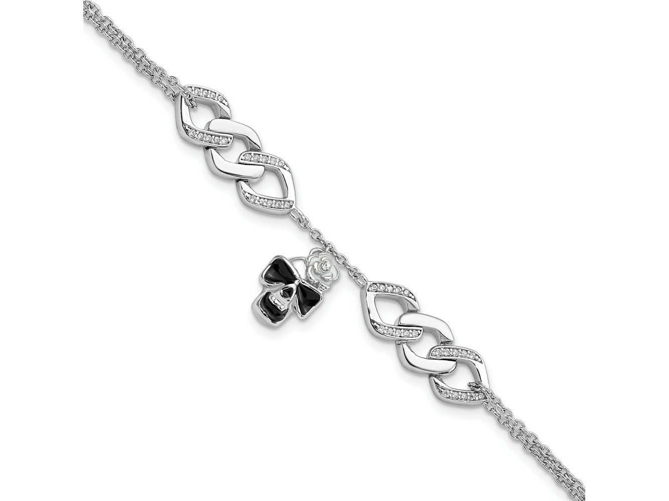FJC Finejewelers 925 Sterling Silver Cable  CZ Enamel Skull with Flower 6.5in with 1in ext Bracelet 6.5 Inches x 8.5 mm