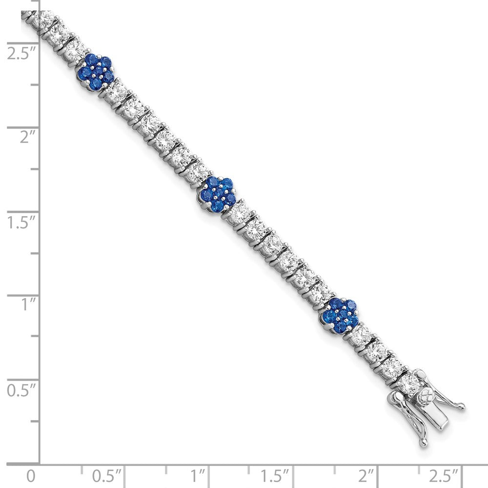 FJC Finejewelers 925 Sterling Silver Fancy Created Blue Spinel and CZ Flower Bracelet 7 Inches