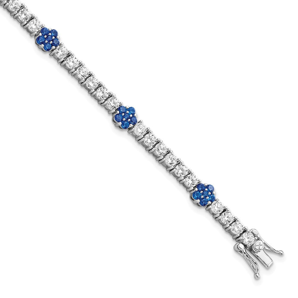 FJC Finejewelers 925 Sterling Silver Fancy Created Blue Spinel and CZ Flower Bracelet 7 Inches