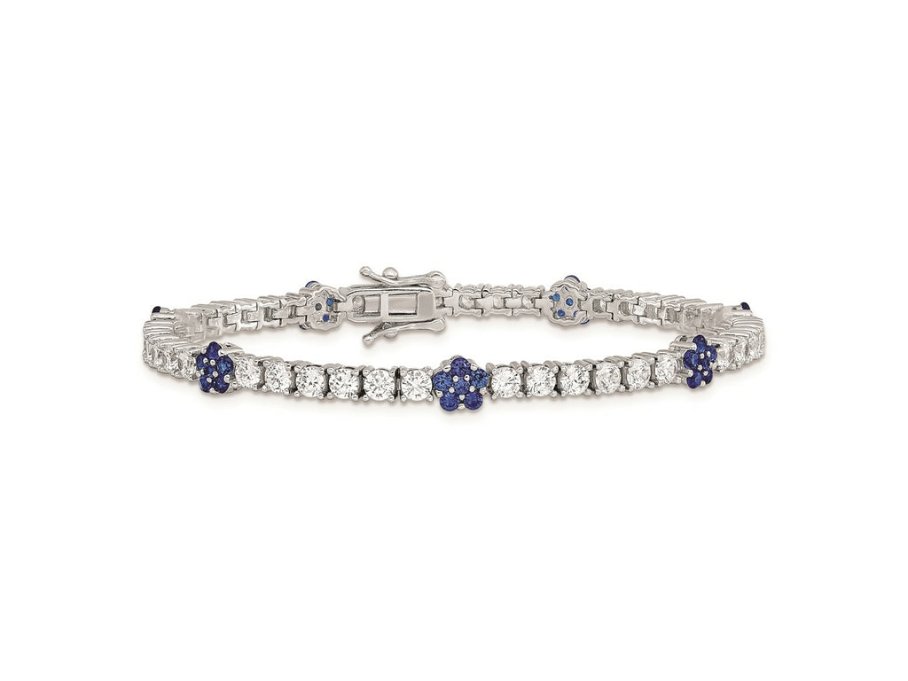 FJC Finejewelers 925 Sterling Silver Fancy Created Blue Spinel and CZ Flower Bracelet 7 Inches