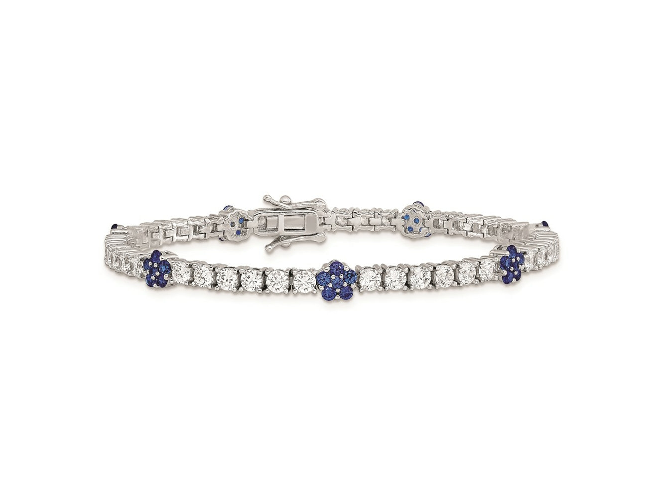 FJC Finejewelers 925 Sterling Silver Fancy Created Blue Spinel and CZ Flower Bracelet 7 Inches
