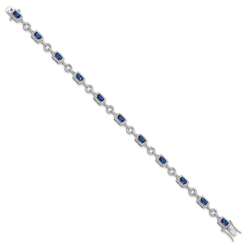 FJC Finejewelers 925 Sterling Silver Fancy  CZ and Blue Glass Stone 7.75 inch Bracelet 7.75 Inches