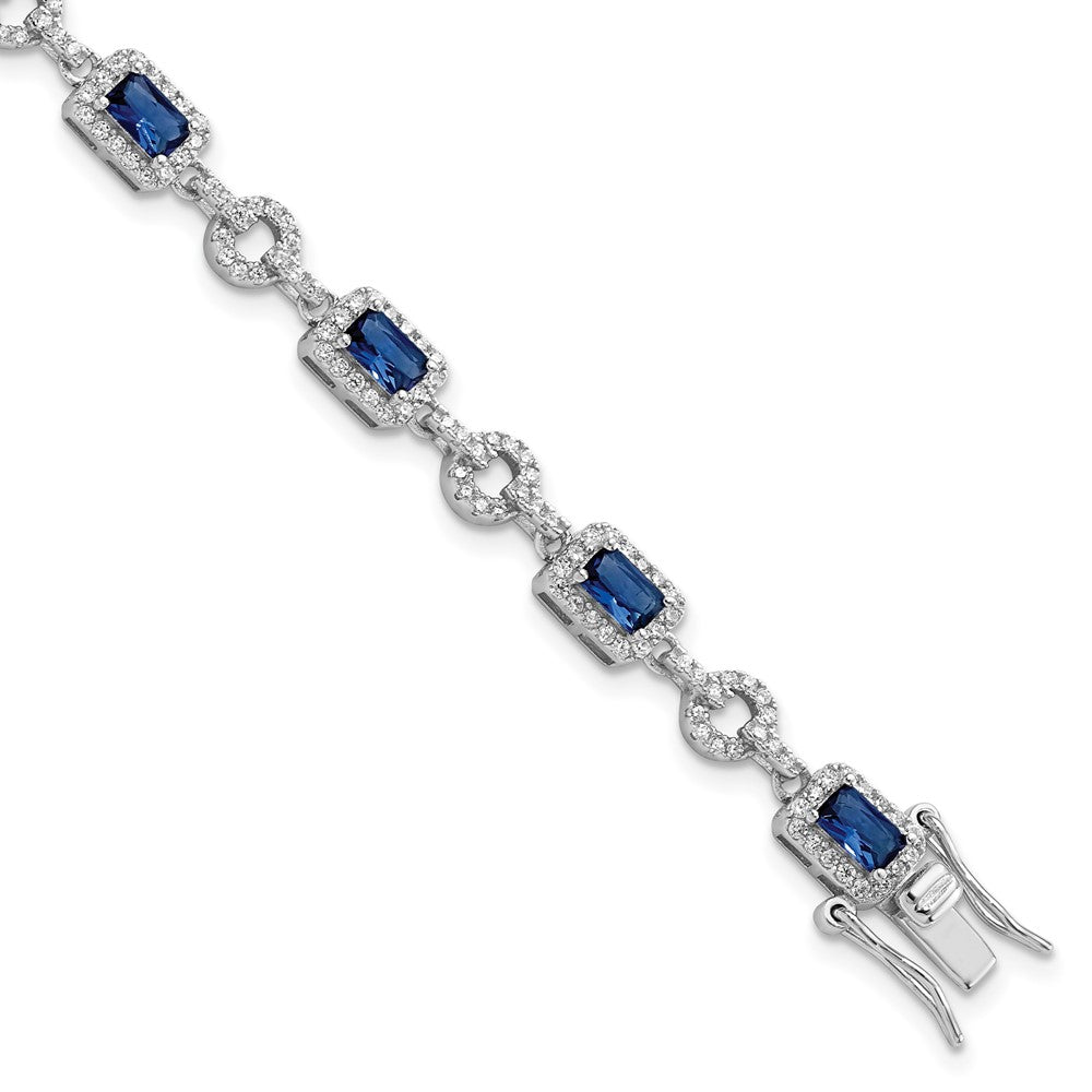FJC Finejewelers 925 Sterling Silver Fancy  CZ and Blue Glass Stone 7.75 inch Bracelet 7.75 Inches