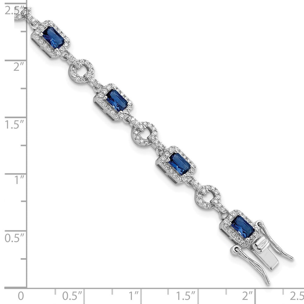 FJC Finejewelers 925 Sterling Silver Fancy  CZ and Blue Glass Stone 7.75 inch Bracelet 7.75 Inches