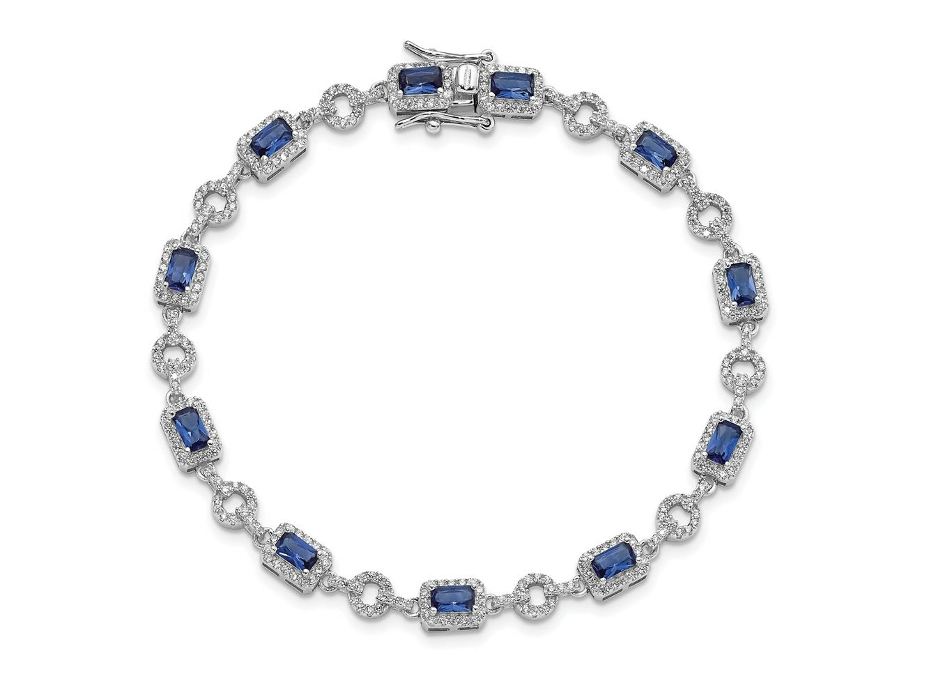 FJC Finejewelers 925 Sterling Silver Fancy  CZ and Blue Glass Stone 7.75 inch Bracelet 7.75 Inches