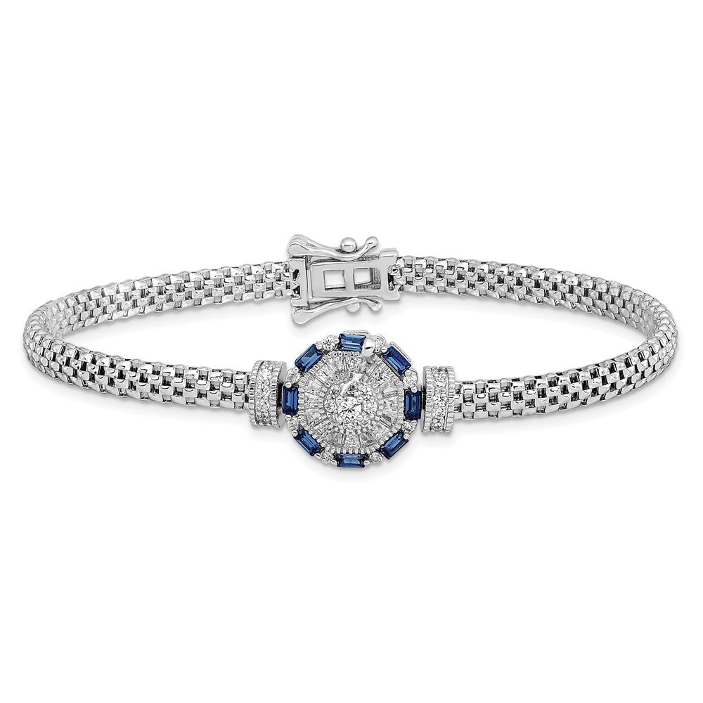 FJC Finejewelers 925 Sterling Silver Polished Blue and White CZ Bracelet 7 Inches x 19.35 mm