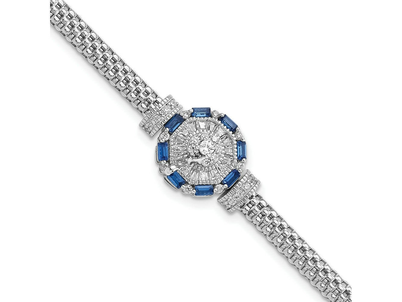 FJC Finejewelers 925 Sterling Silver Polished Blue and White CZ Bracelet 7 Inches x 19.35 mm