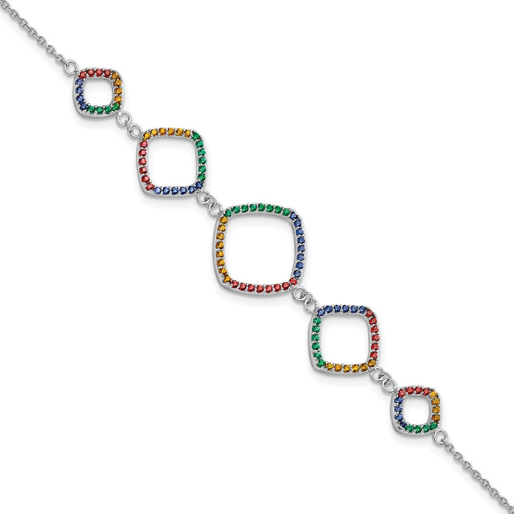 FJC Finejewelers 925 Sterling Silver Cable Multi-color Nano Crystal Bracelet 6.5 Inches