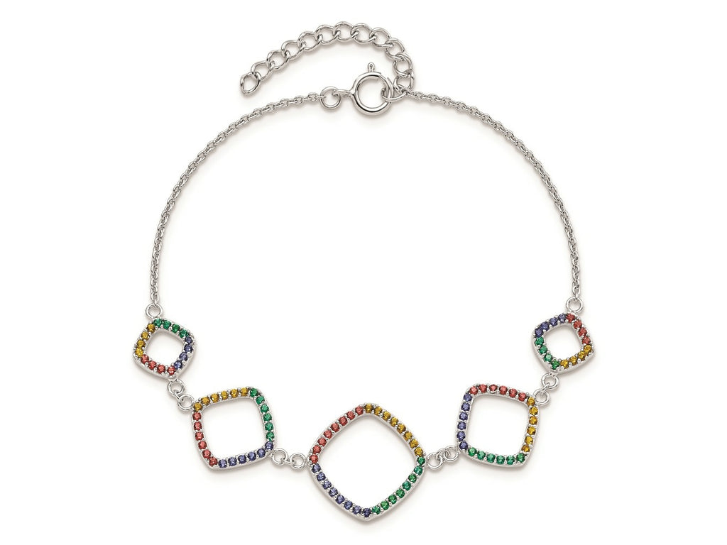 FJC Finejewelers 925 Sterling Silver Cable Multi-color Nano Crystal Bracelet 6.5 Inches