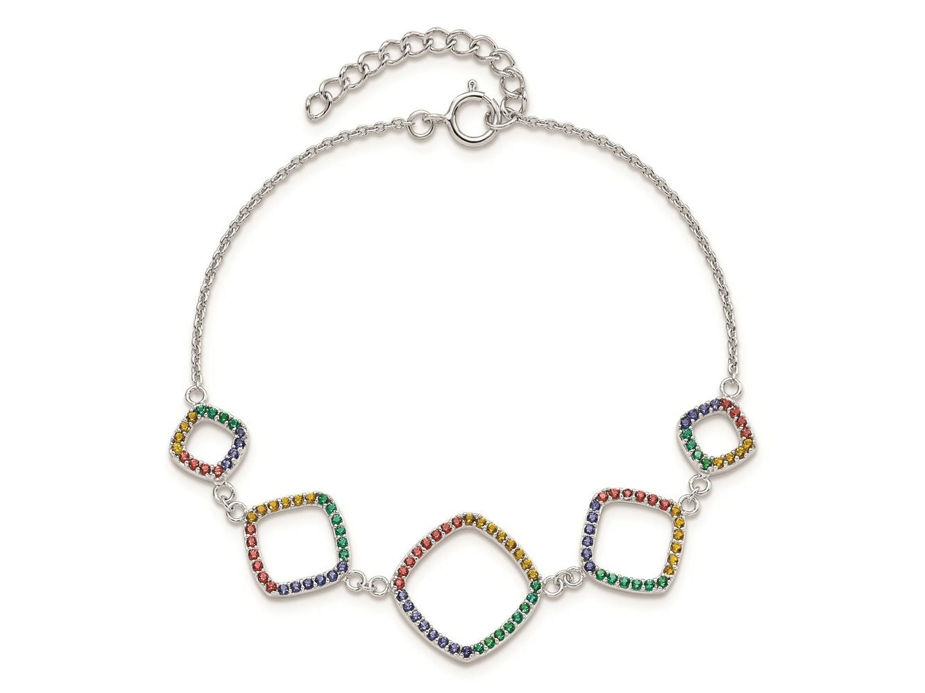 FJC Finejewelers 925 Sterling Silver Cable Multi-color Nano Crystal Bracelet 6.5 Inches