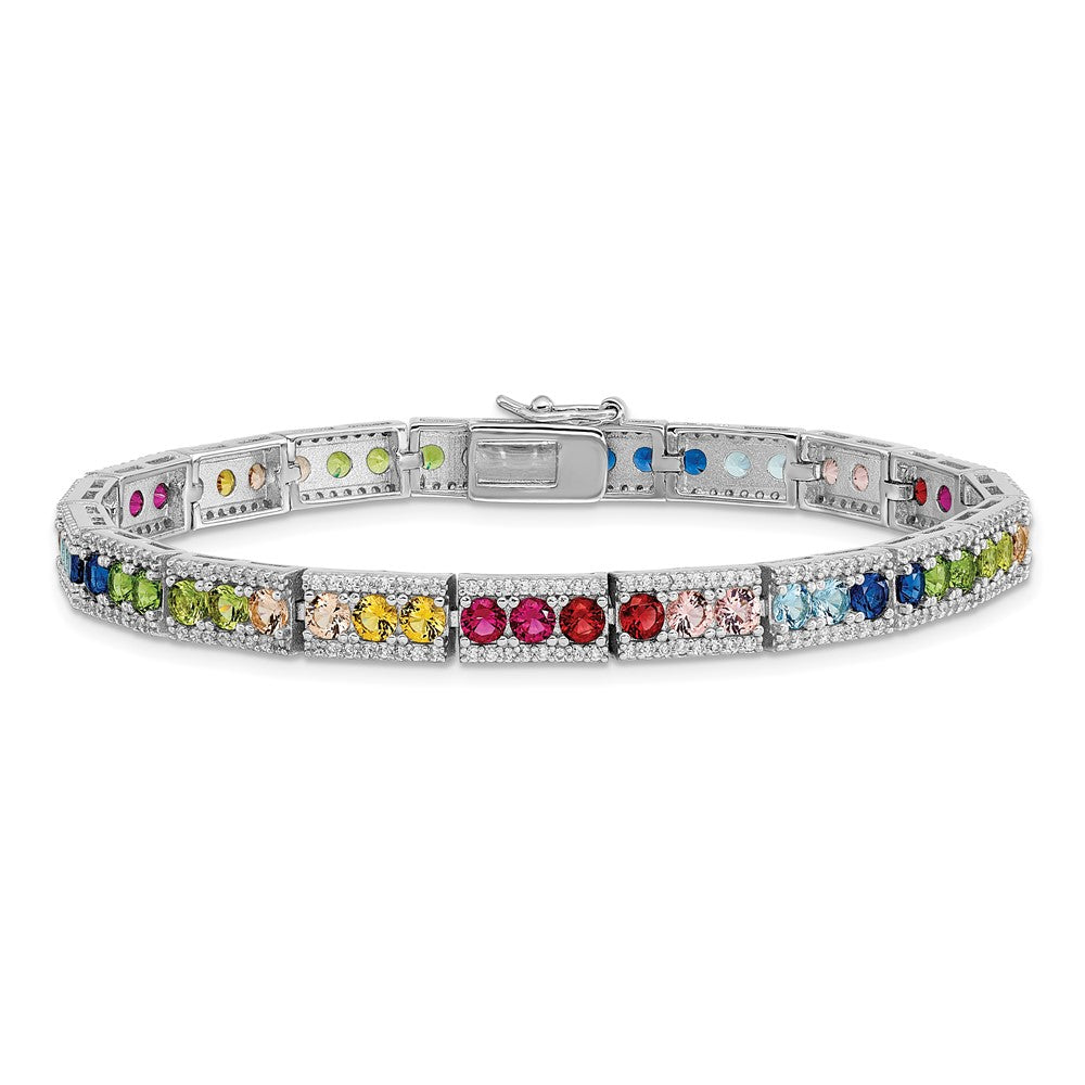 FJC Finejewelers 925 Sterling Silver Fancy  CZ and Multicolor Nano Crystals Bracelet 7.5 Inches