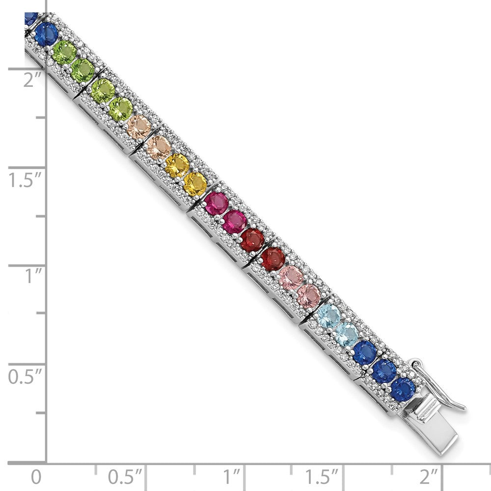 FJC Finejewelers 925 Sterling Silver Fancy  CZ and Multicolor Nano Crystals Bracelet 7.5 Inches