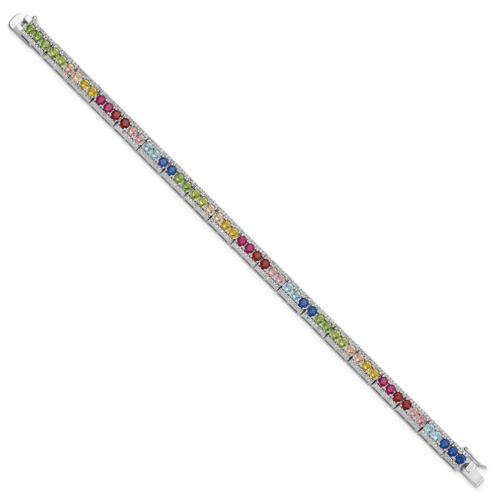 FJC Finejewelers 925 Sterling Silver Fancy  CZ and Multicolor Nano Crystals Bracelet 7.5 Inches