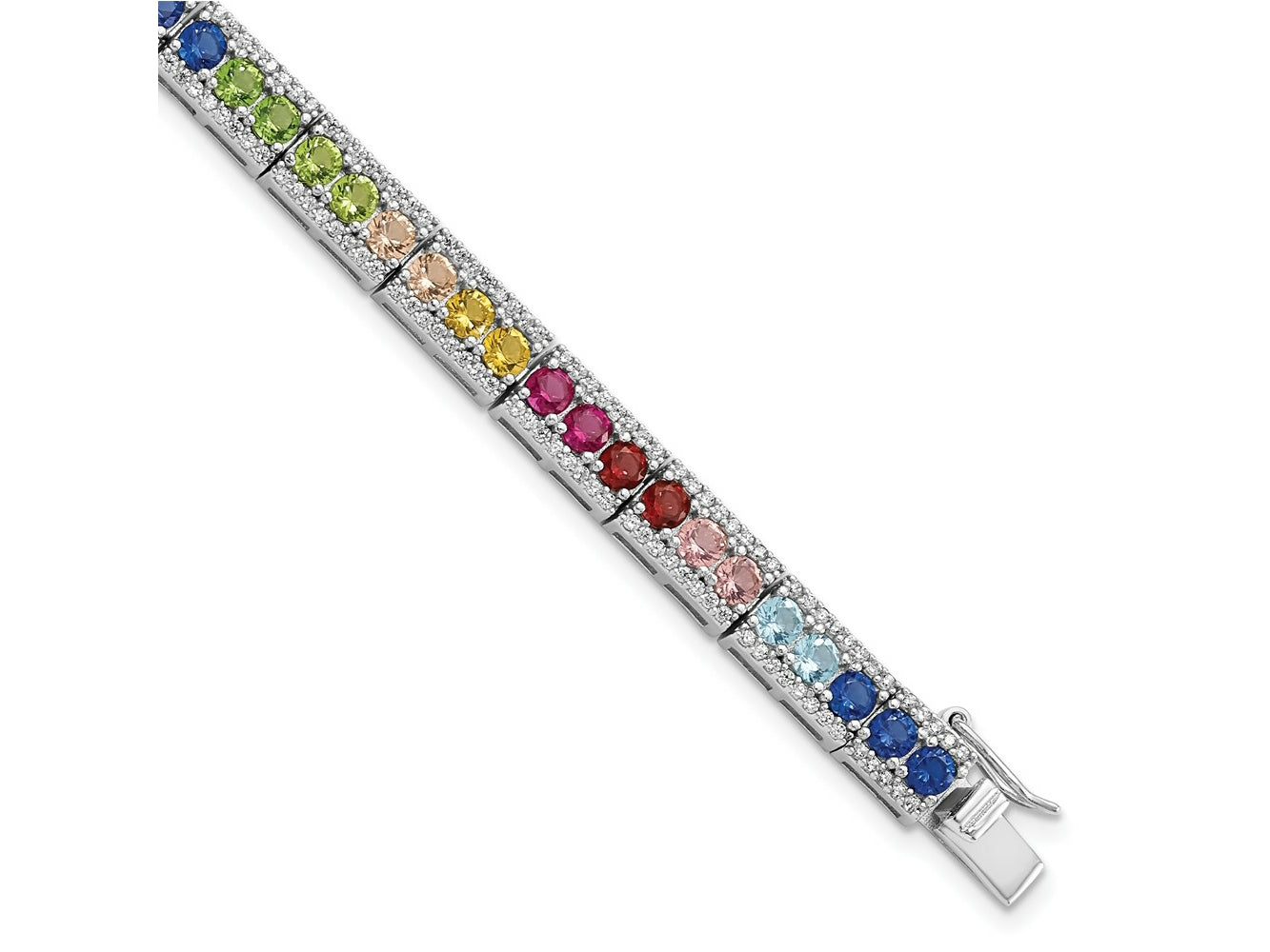 FJC Finejewelers 925 Sterling Silver Fancy  CZ and Multicolor Nano Crystals Bracelet 7.5 Inches