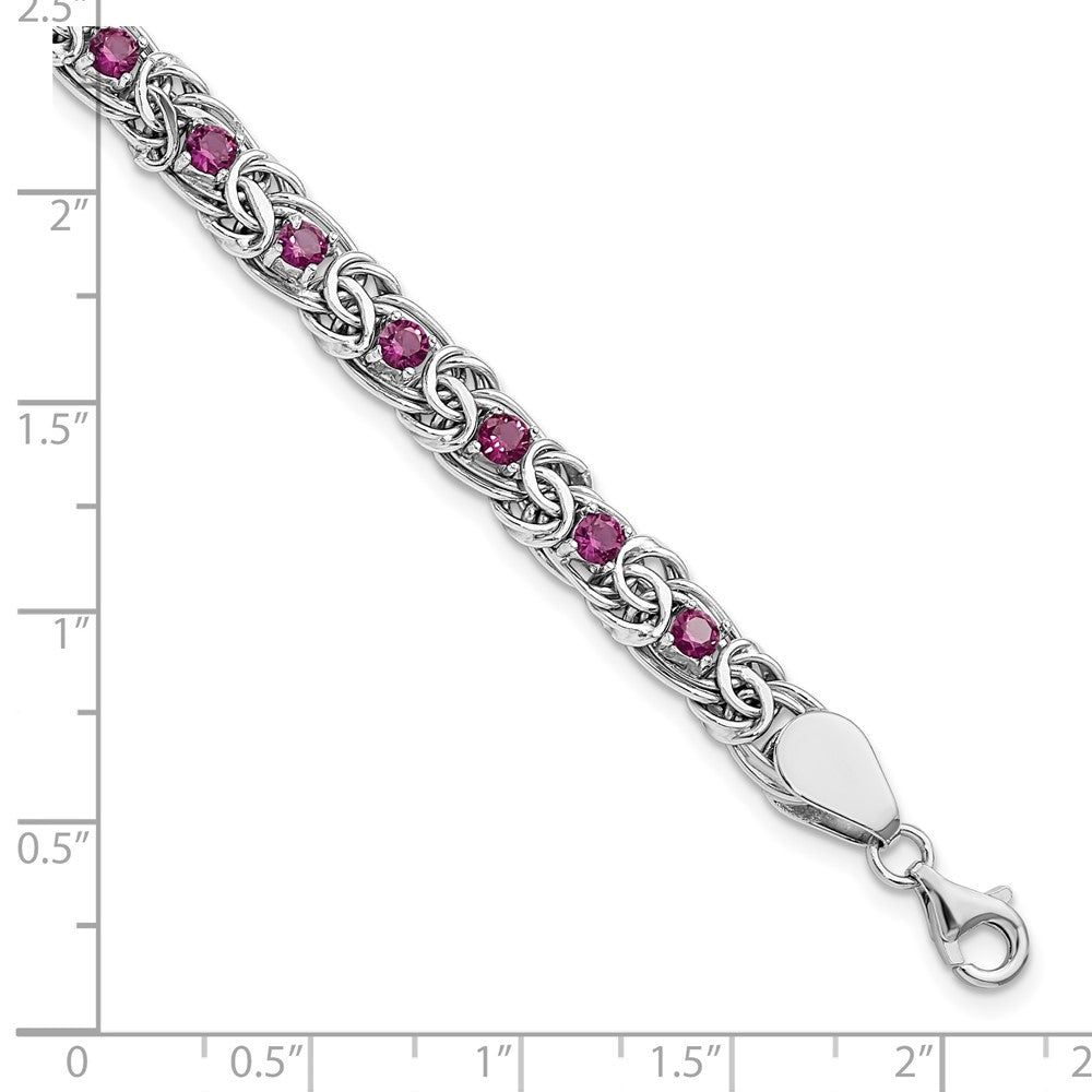 FJC Finejewelers 925 Sterling Silver Fancy  Dark Pink Glass Flat Link 7.5in Bracelet 7.5 Inches