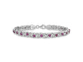 FJC Finejewelers 925 Sterling Silver Fancy  Dark Pink Glass Flat Link 7.5in Bracelet 7.5 Inches