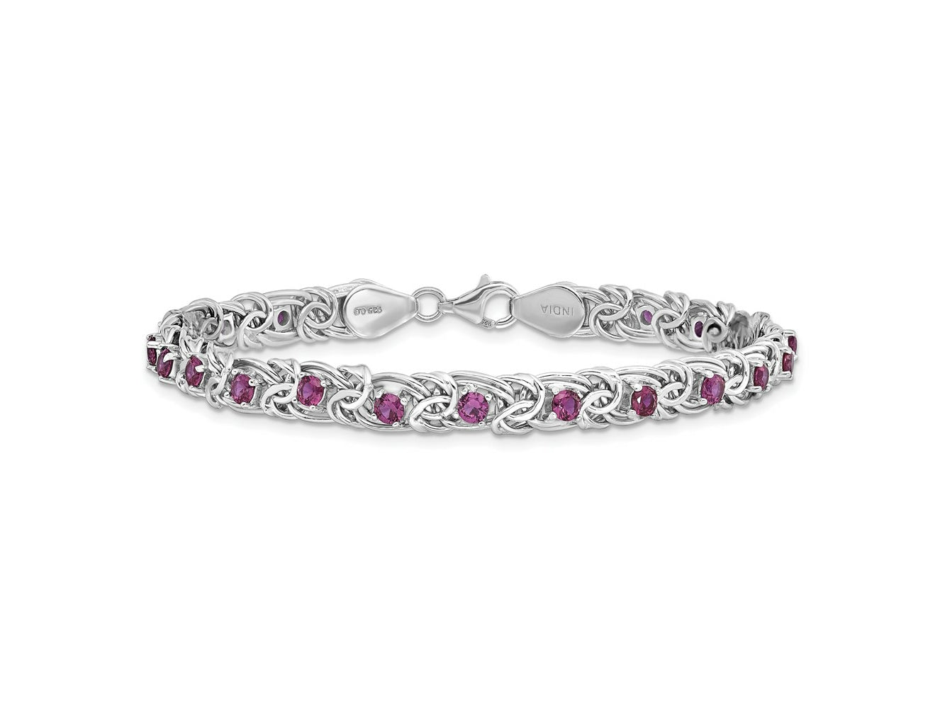 FJC Finejewelers 925 Sterling Silver Fancy  Dark Pink Glass Flat Link 7.5in Bracelet 7.5 Inches