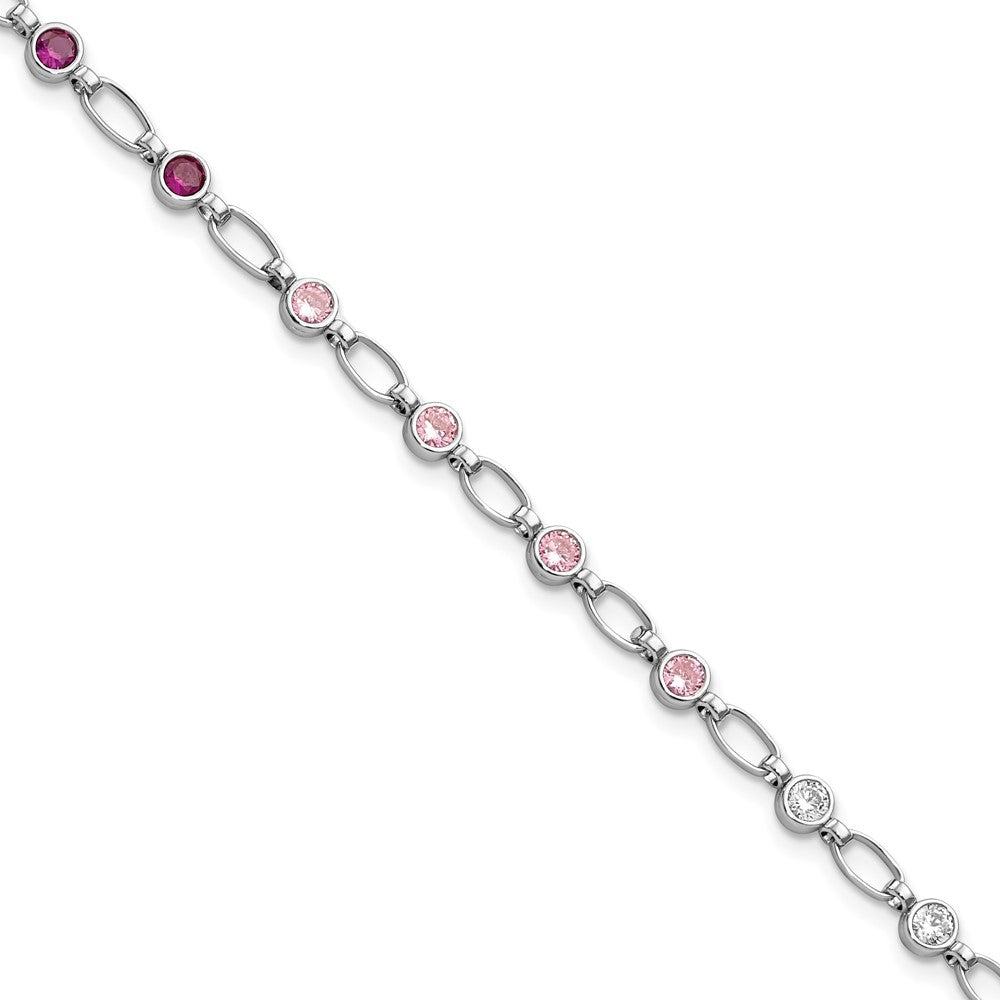 FJC Finejewelers 925 Sterling Silver Rhodium Plated Polished Red Pink Clear CZ Bracelet 7.25 Inches