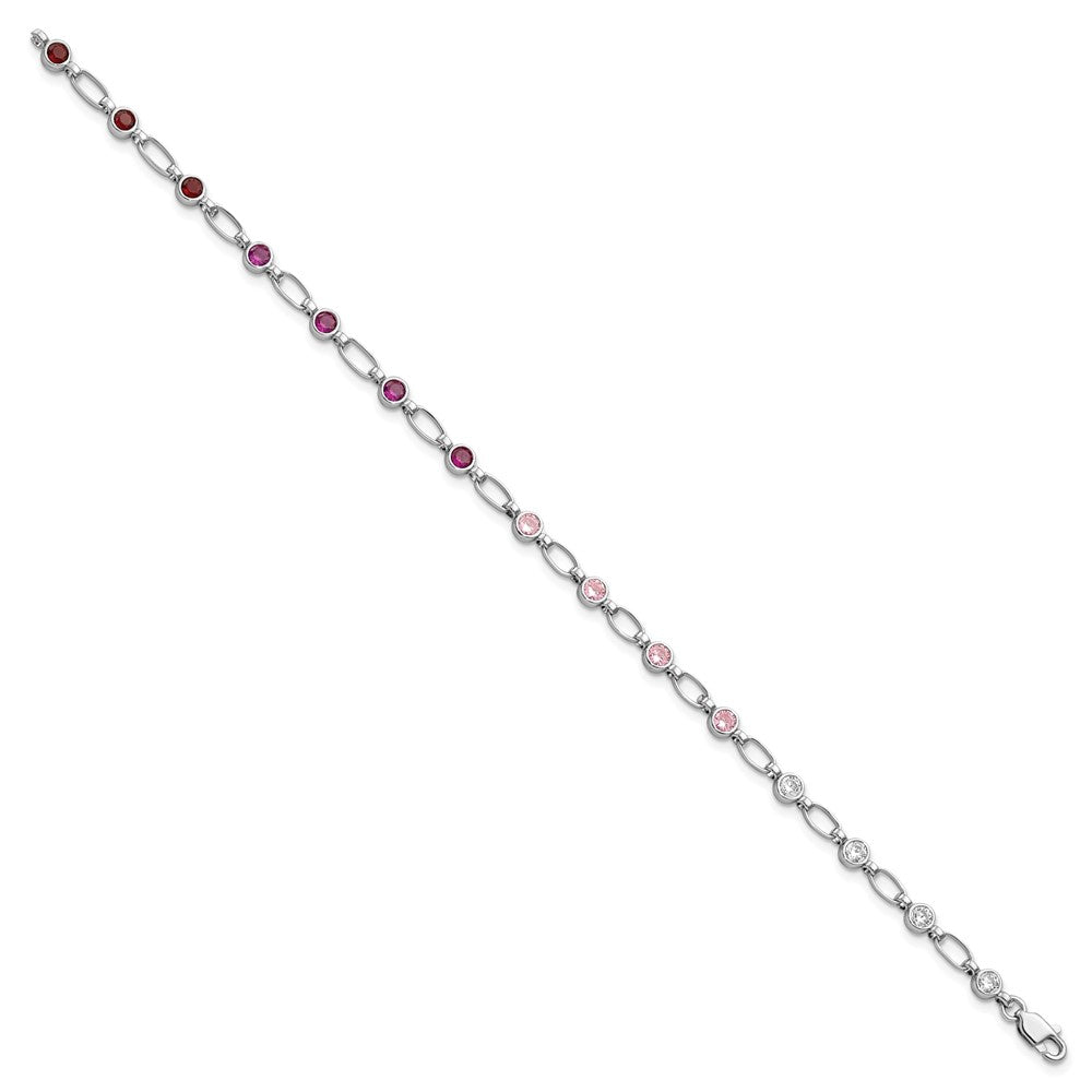 FJC Finejewelers 925 Sterling Silver Rhodium Plated Polished Red Pink Clear CZ Bracelet 7.25 Inches