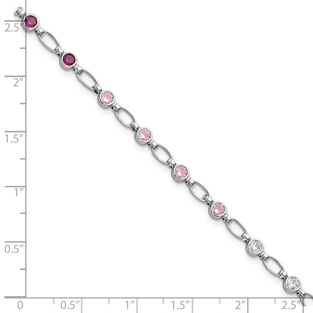 FJC Finejewelers 925 Sterling Silver Rhodium Plated Polished Red Pink Clear CZ Bracelet 7.25 Inches