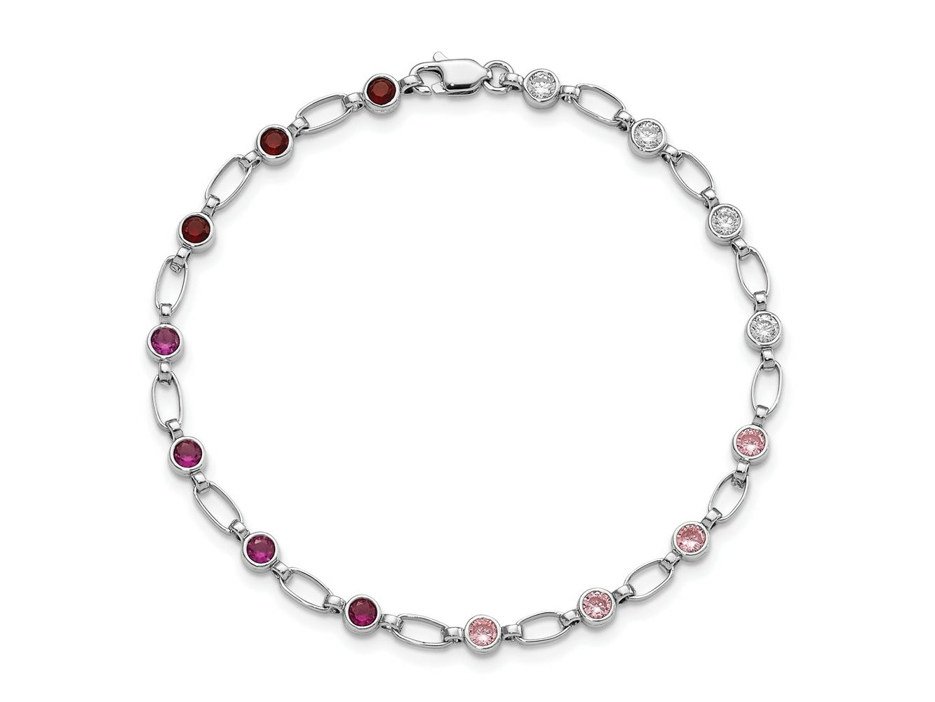 FJC Finejewelers 925 Sterling Silver Rhodium Plated Polished Red Pink Clear CZ Bracelet 7.25 Inches