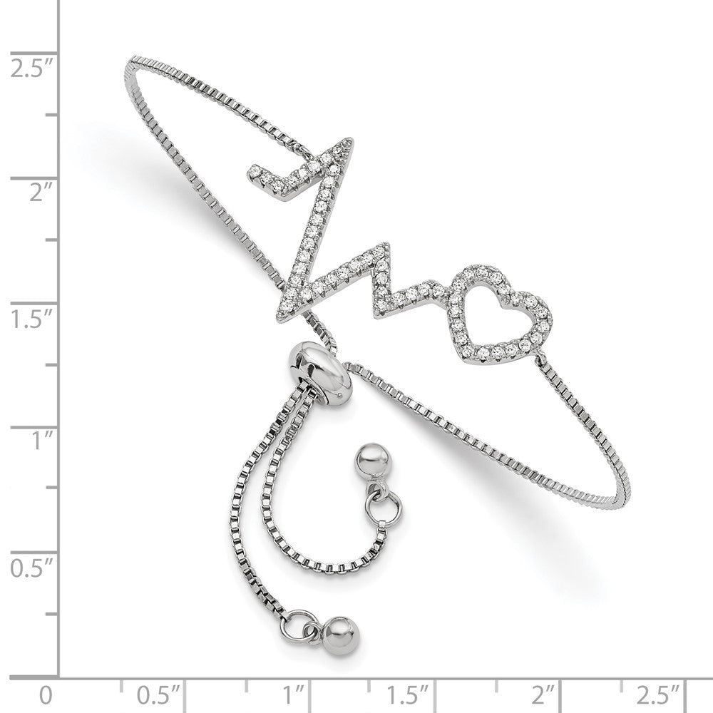 FJC Finejewelers 925 Sterling Silver Micro Pavé CZ Heartbeat Adjustable Bracelet 30.65 mm