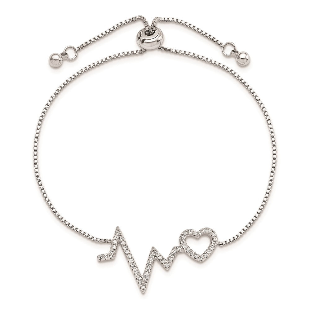 FJC Finejewelers 925 Sterling Silver Micro Pavé CZ Heartbeat Adjustable Bracelet 30.65 mm