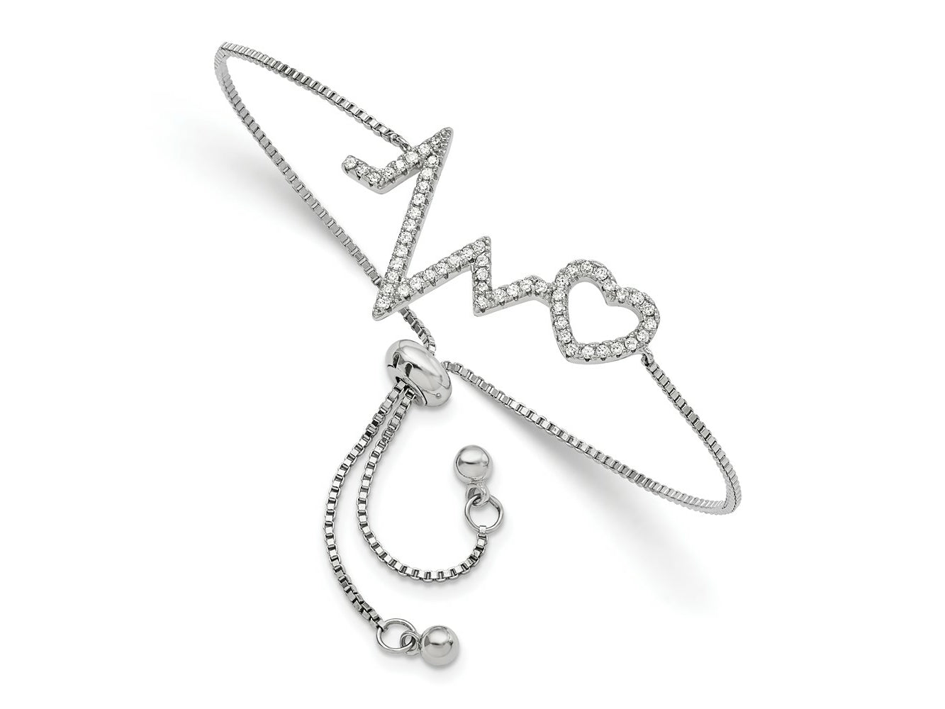 FJC Finejewelers 925 Sterling Silver Micro Pavé CZ Heartbeat Adjustable Bracelet 30.65 mm