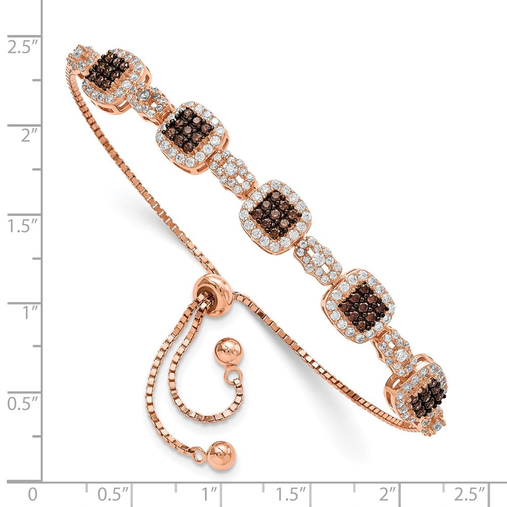 FJC Finejewelers 925 Sterling Silver Box Rose-tone Black Rhodium Fancy CZ Adjustable Bracelet