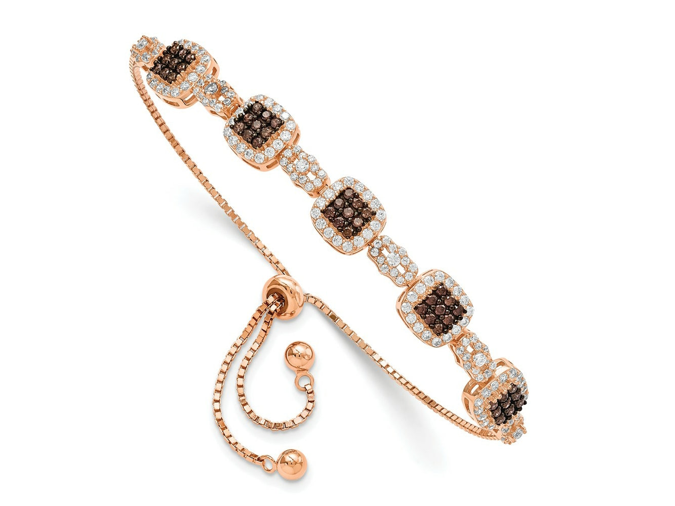 FJC Finejewelers 925 Sterling Silver Box Rose-tone Black Rhodium Fancy CZ Adjustable Bracelet