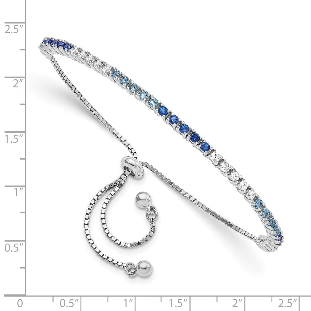 FJC Finejewelers 925 Sterling Silver CZ Bracelet Rhodium Created Blue Spinel and CZ Adjustable Bracelet