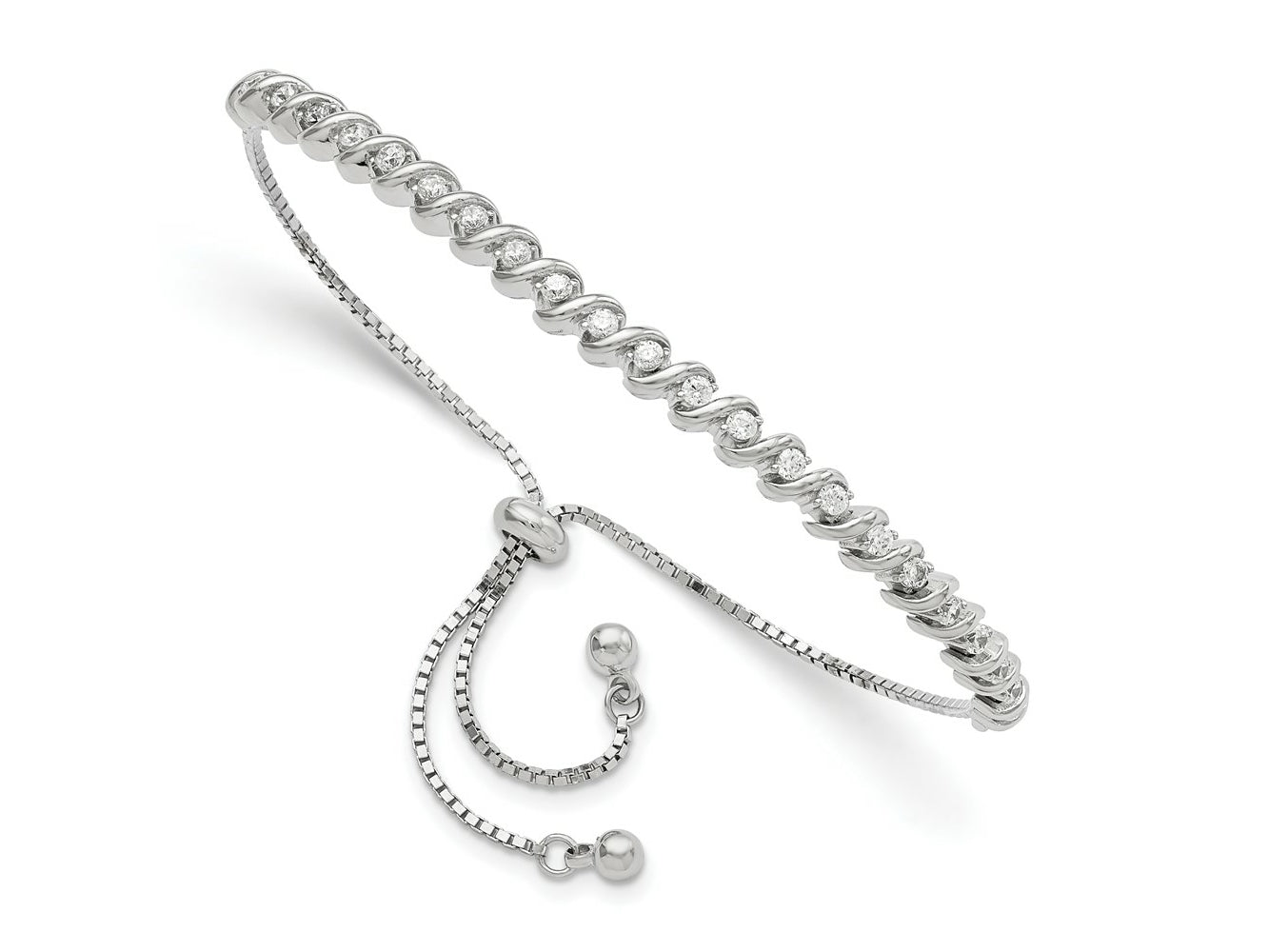 FJC Finejewelers 925 Sterling Silver Box Polished Rhodium Plated CZ Adjustable Bracelet