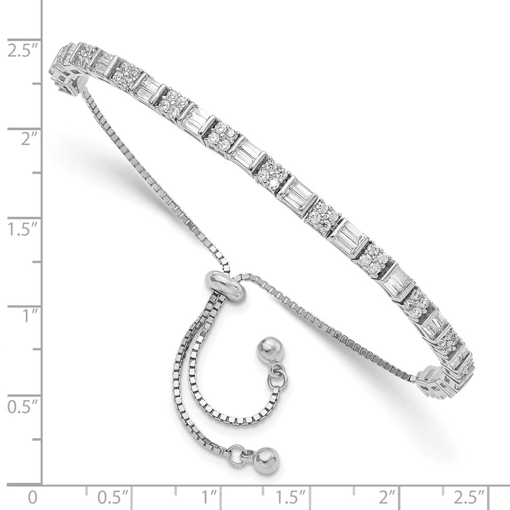 FJC Finejewelers 925 Sterling Silver Box Polished Rhodium Plated CZ Adjustable Bracelet