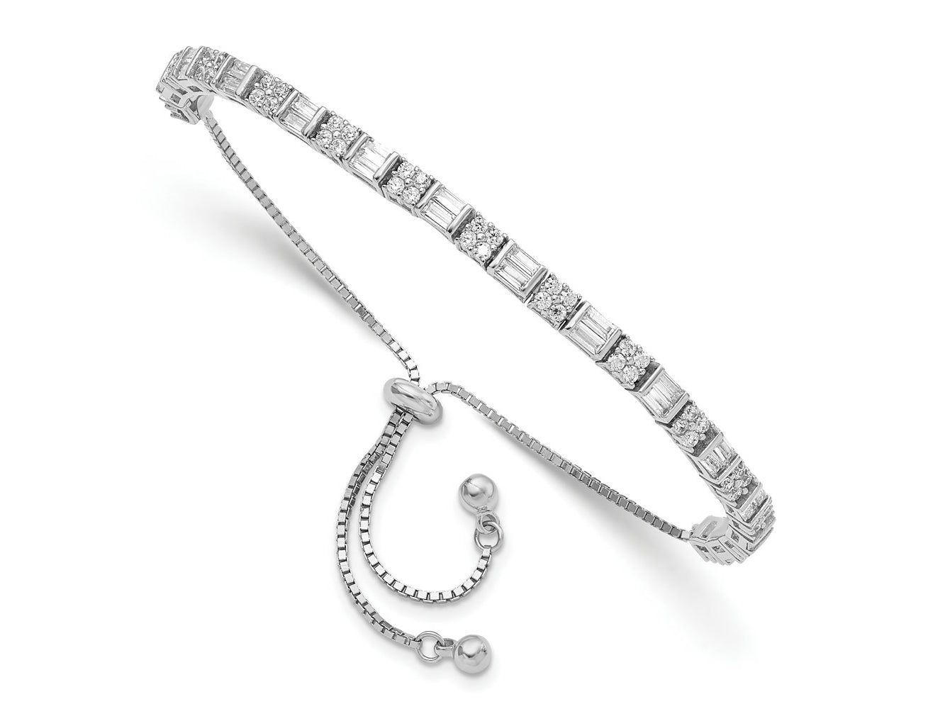 FJC Finejewelers 925 Sterling Silver Box Polished Rhodium Plated CZ Adjustable Bracelet