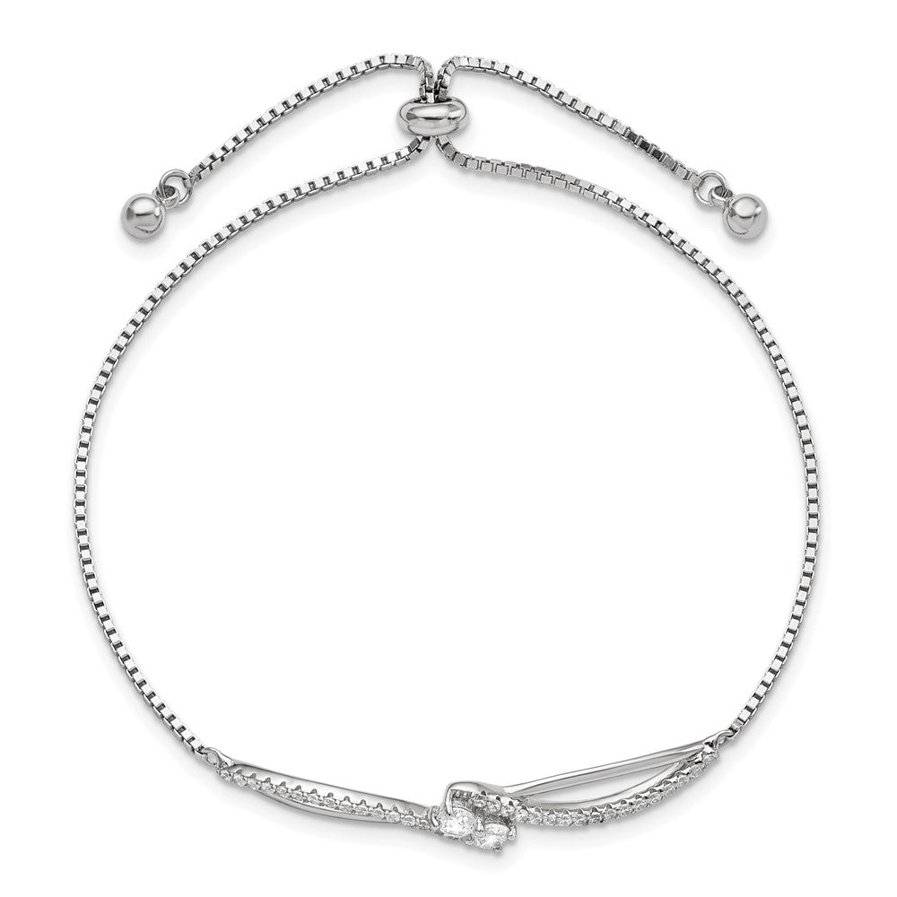 FJC Finejewelers 925 Sterling Silver Polished Rhodium Plated CZ Adjustable Bracelet 41.2 mm