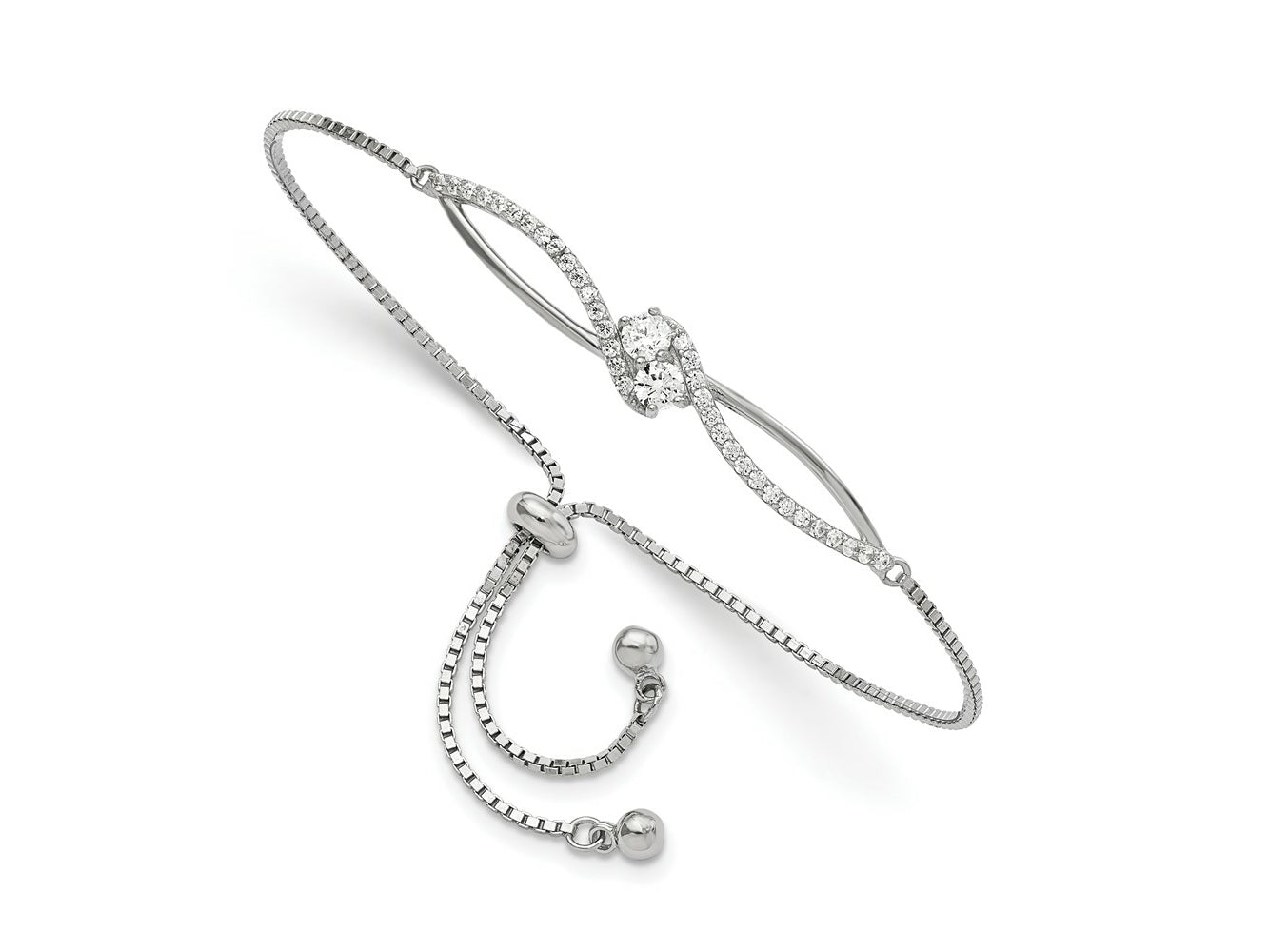 FJC Finejewelers 925 Sterling Silver Polished Rhodium Plated CZ Adjustable Bracelet 41.2 mm
