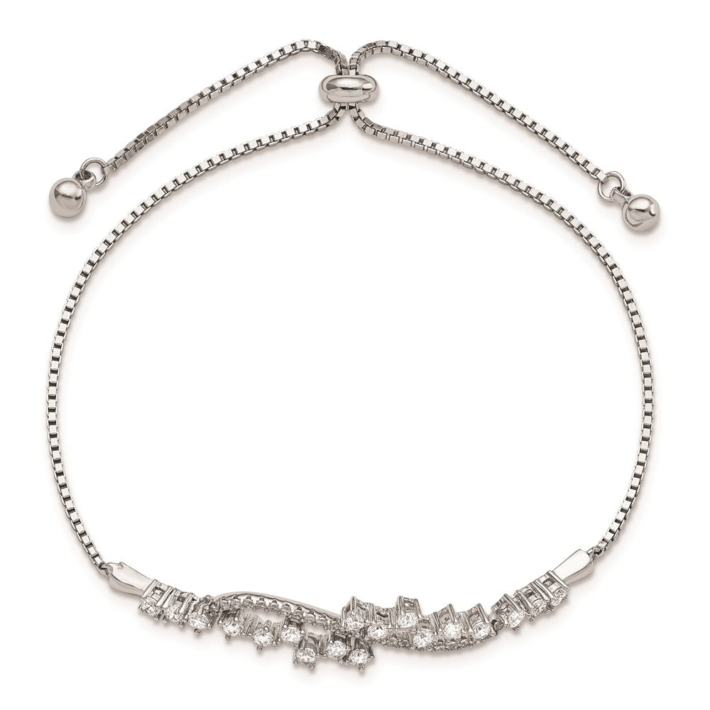 FJC Finejewelers 925 Sterling Silver Polished Rhodium Plated CZ Adjustable Bracelet 45.45 mm