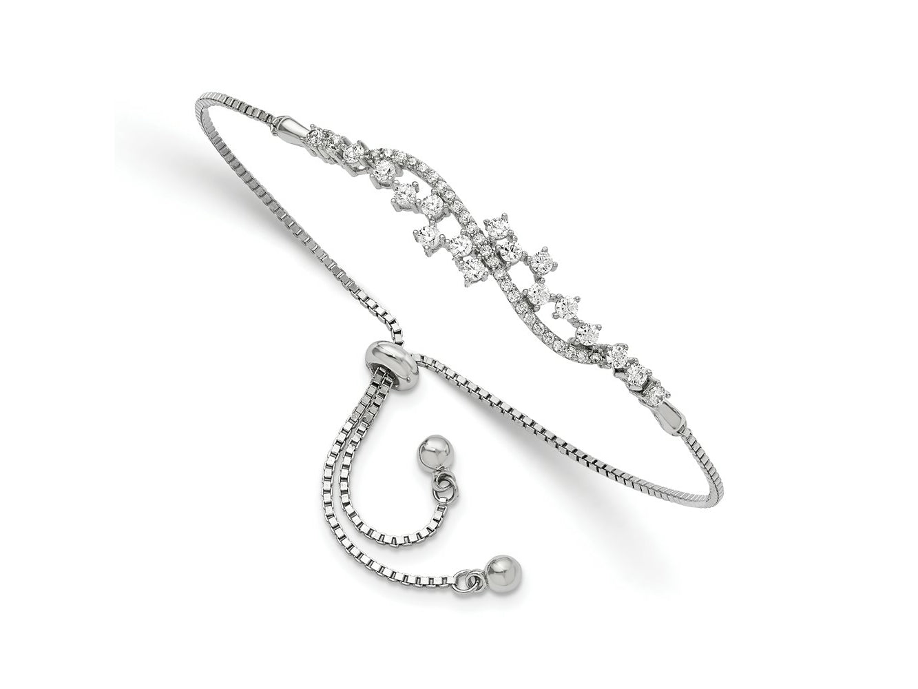 FJC Finejewelers 925 Sterling Silver Polished Rhodium Plated CZ Adjustable Bracelet 45.45 mm