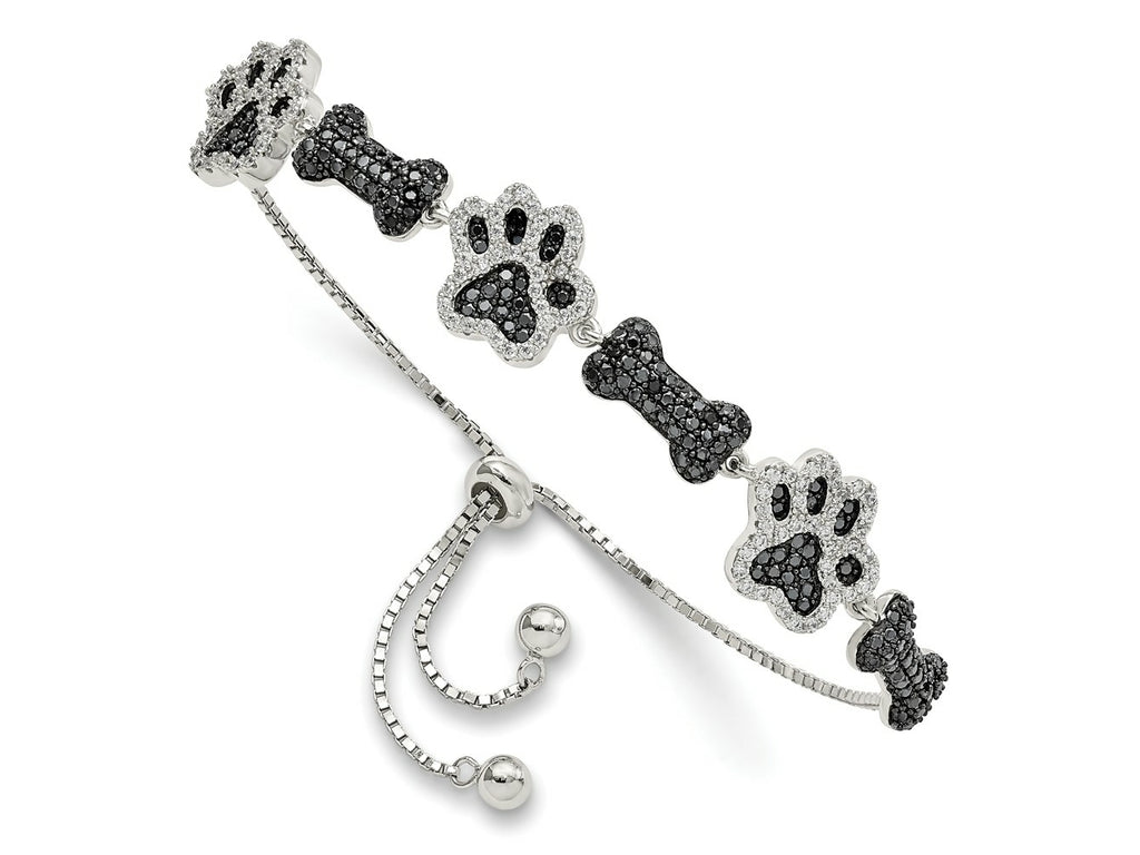 FJC Finejewelers 925 Sterling Silver Box Rhodium Plated CZ Paw Print and Dog Bone Adjustable Bracelet