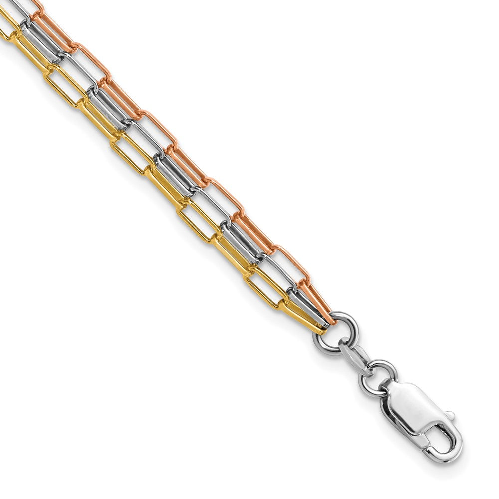 FJC Finejewelers 925 Sterling Silver Rose and Yellow-tone Paper-clip Link 3-strand Bracelet 7.5 Inches x 2.49 mm