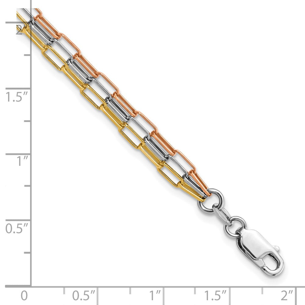 FJC Finejewelers 925 Sterling Silver Rose and Yellow-tone Paper-clip Link 3-strand Bracelet 7.5 Inches x 2.49 mm